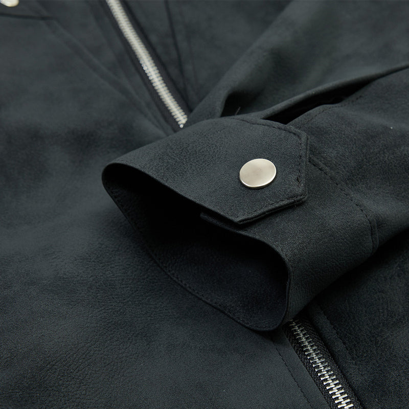 Men's Retro Distressed Suede-Texture PU Leather Stand Collar Bomber Jacket