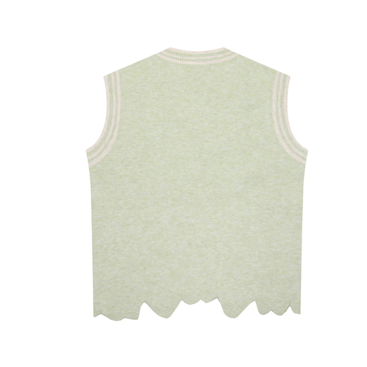 V-Neck Knit Sweater Vest with Irregular Hem & Puppy Embroidery