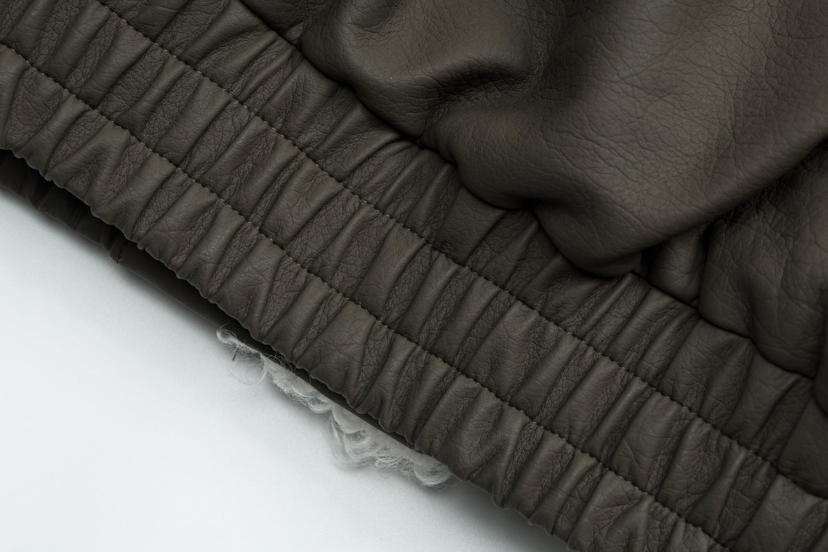 Veste en simili cuir et fourrure, bomber oversize à col sherpa