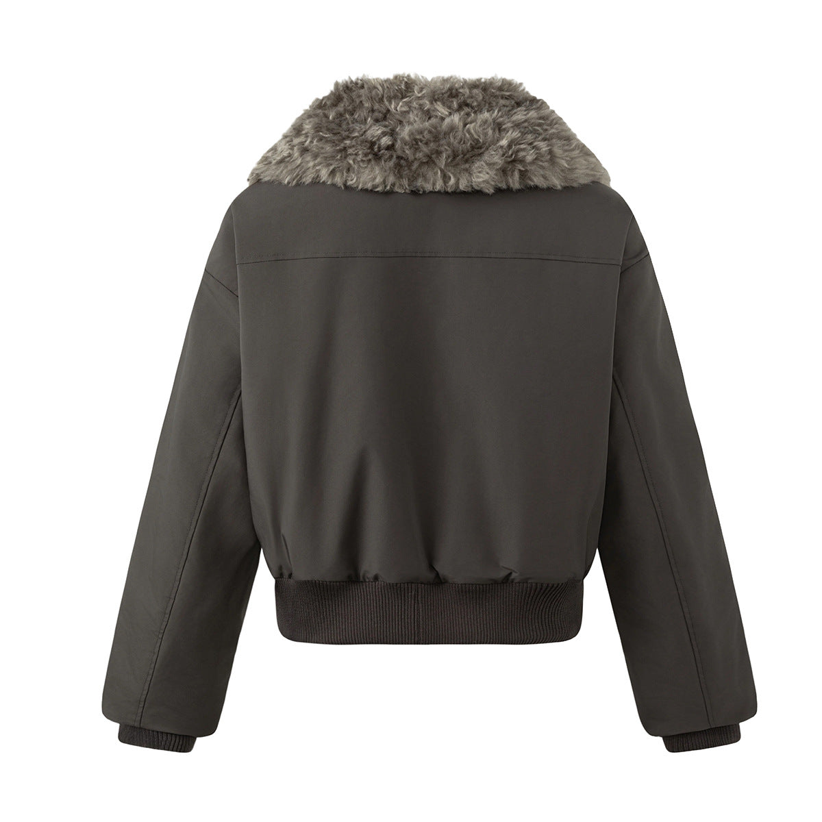 Fur Collar Cotton-Padded Bomber Jacket with Horn Toggle Buttons – Dark Grey