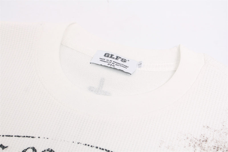 Angel Cross Graphic Long Sleeve Waffle-Knit Shirt – Distressed Print, Relaxed