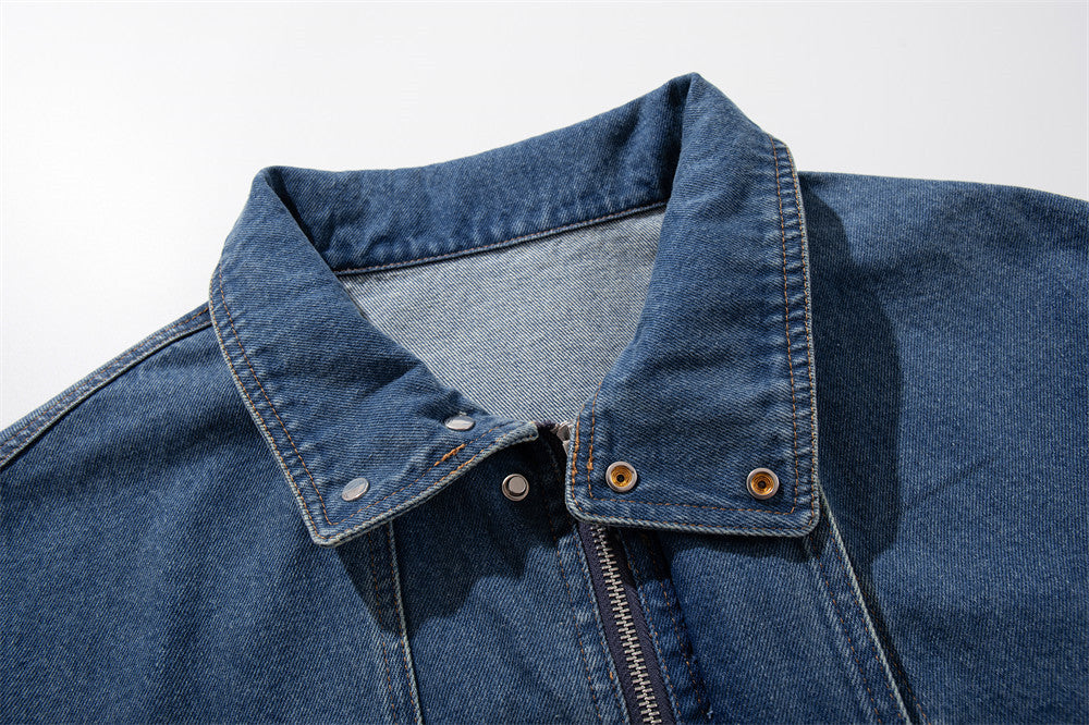 Veste bomber cargo oversize en denim pour homme – Col montant, grandes poches plaquées