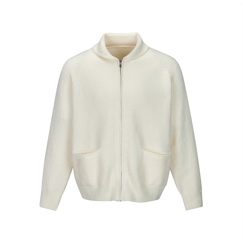 Herren-Strickjacke mit Oversize-Passform, Reißverschluss, Stehkragen und aufgesetzten Taschen