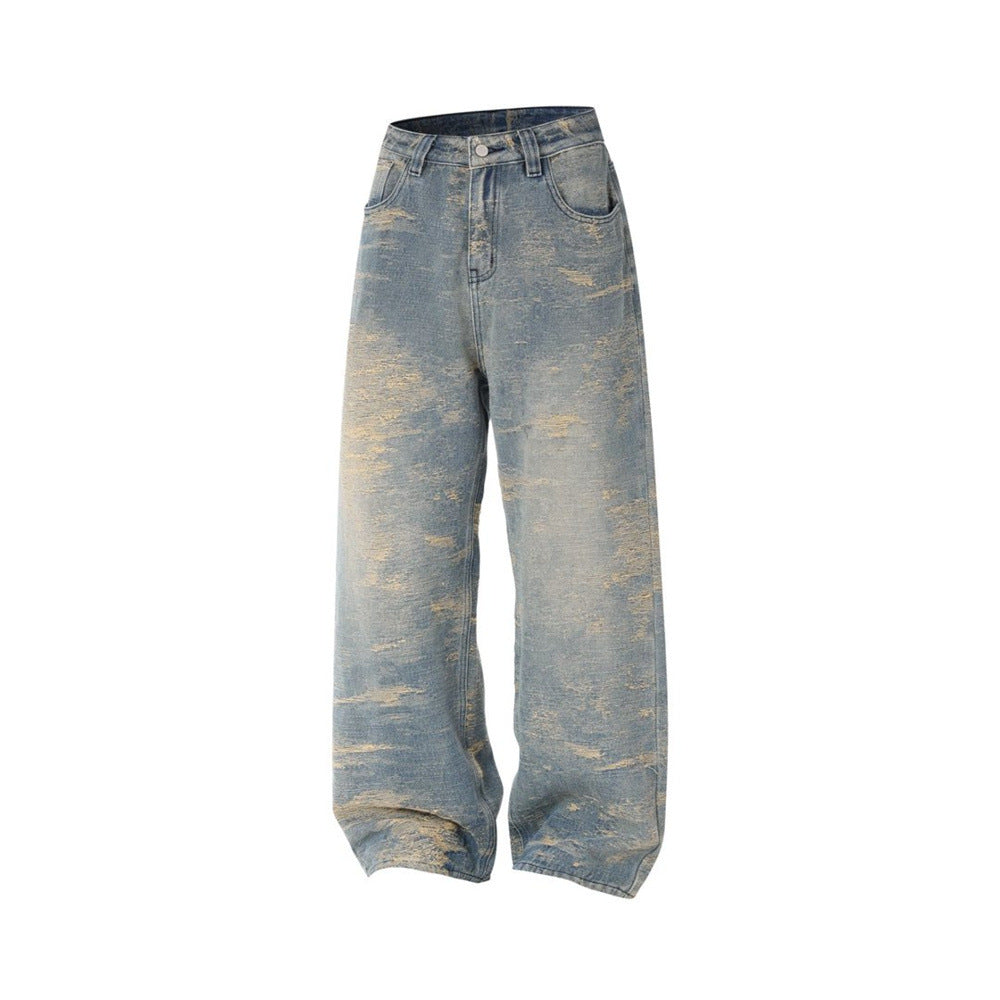 Vintage Baggy Jeans Men – Heavy Distressed Wide-Leg Straight Denim Pants