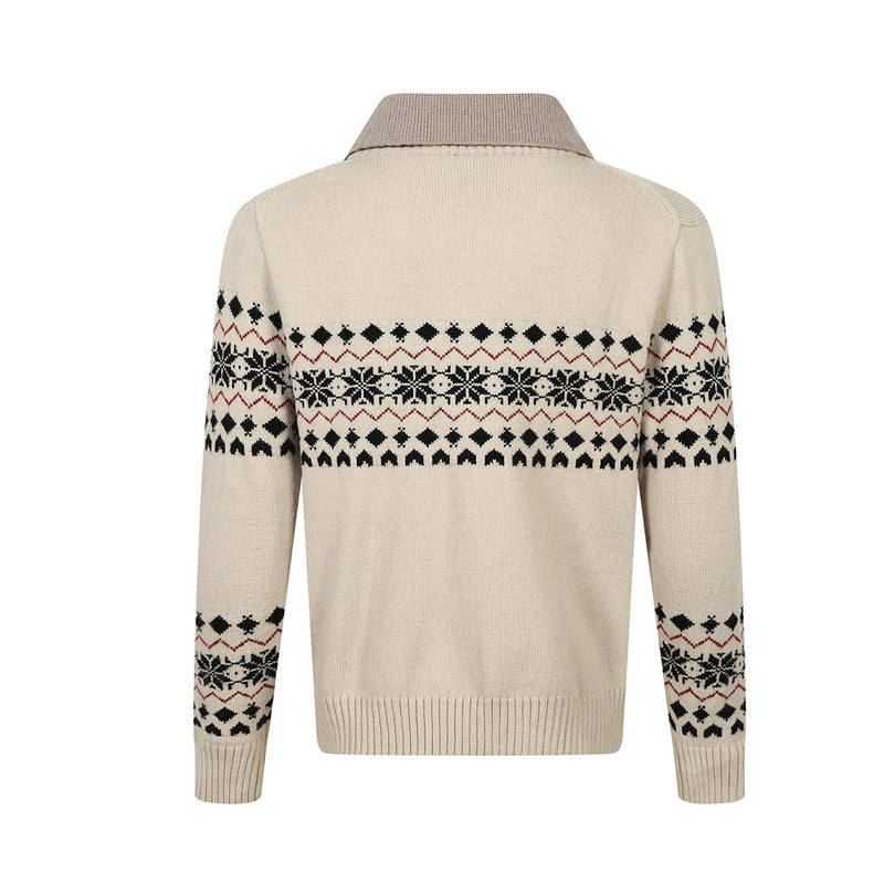 Fair Isle Jacquard Polo Collar Knit Sweater – Vintage Pattern Pullover