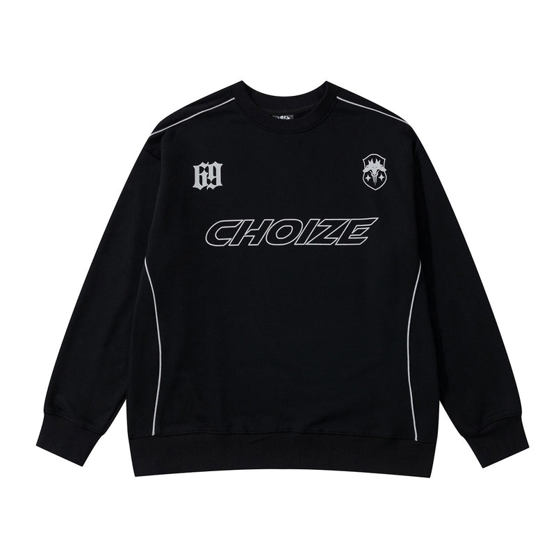 Sweat homme oversize noir à col rond Choize Official, motif CHOIZE sur le devant et détail passepoil réfléchissant