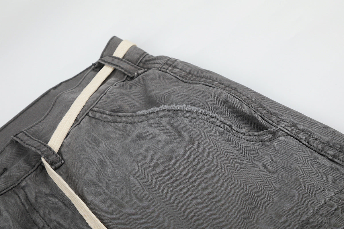 Wide-Legged Cargo Pants – Charcoal Grey Multi-Pocket Straight Leg