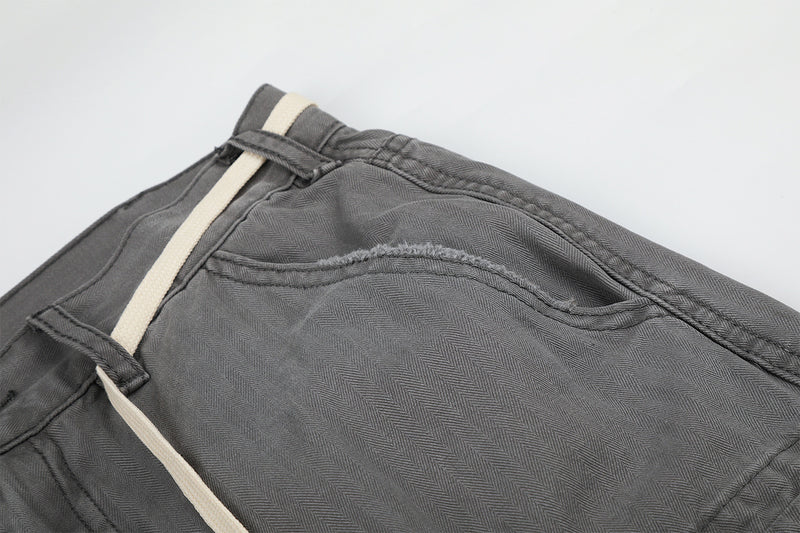 Wide-Legged Cargo Pants – Charcoal Grey Multi-Pocket Straight Leg