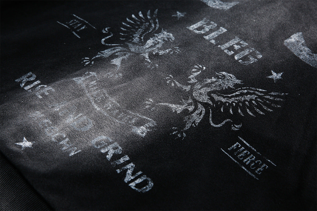 Sweat à capuche zippé délavé – Graphique vintage usé, style street américain