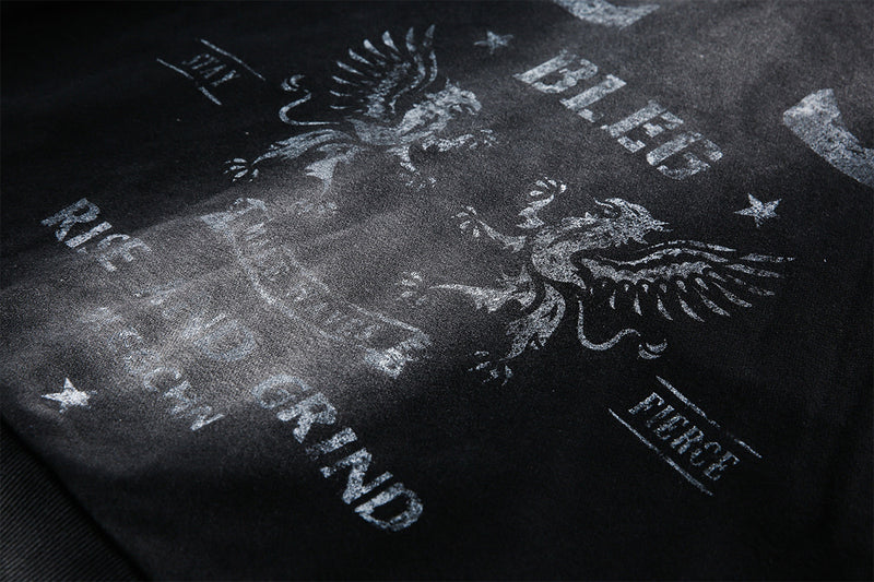 Sweat à capuche zippé délavé – Graphique vintage usé, style street américain