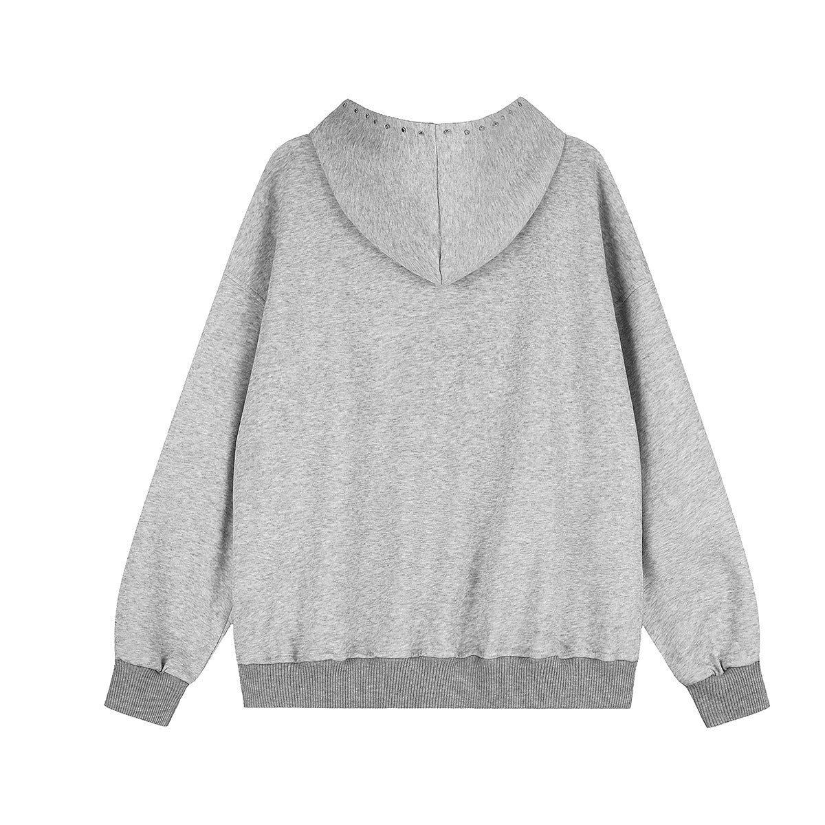 Zip-Up Hoodie Vintage Washed Rhinestone Rivet Graphic Oversized Cardigan
