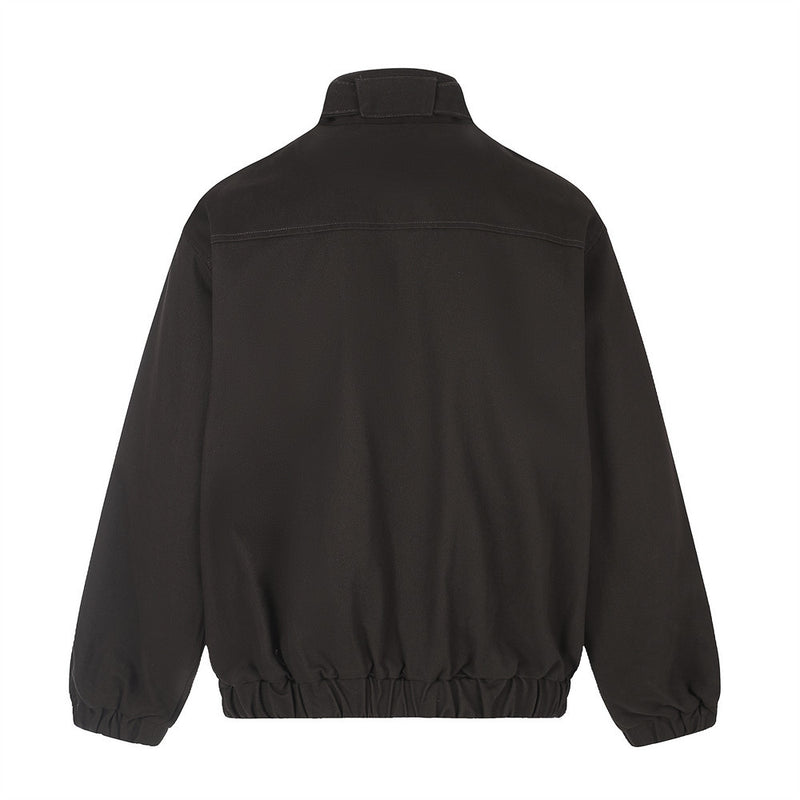 Mock Neck Workwear Bomber Jacket – Relaxed Fit Stand Collar Outerwear