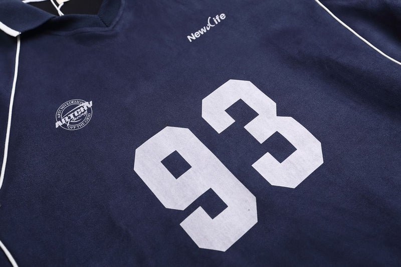 Varsity Number 93 Polo Collar Sweatshirt with Piping Detail