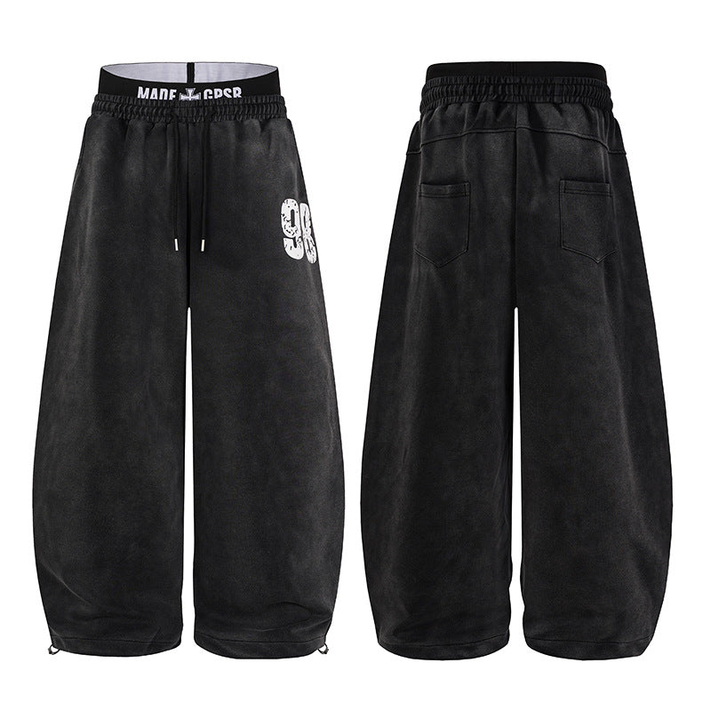 Wide Leg Sweatpants Acid Wash Double Waistband Baggy Fit with '98 Graphic