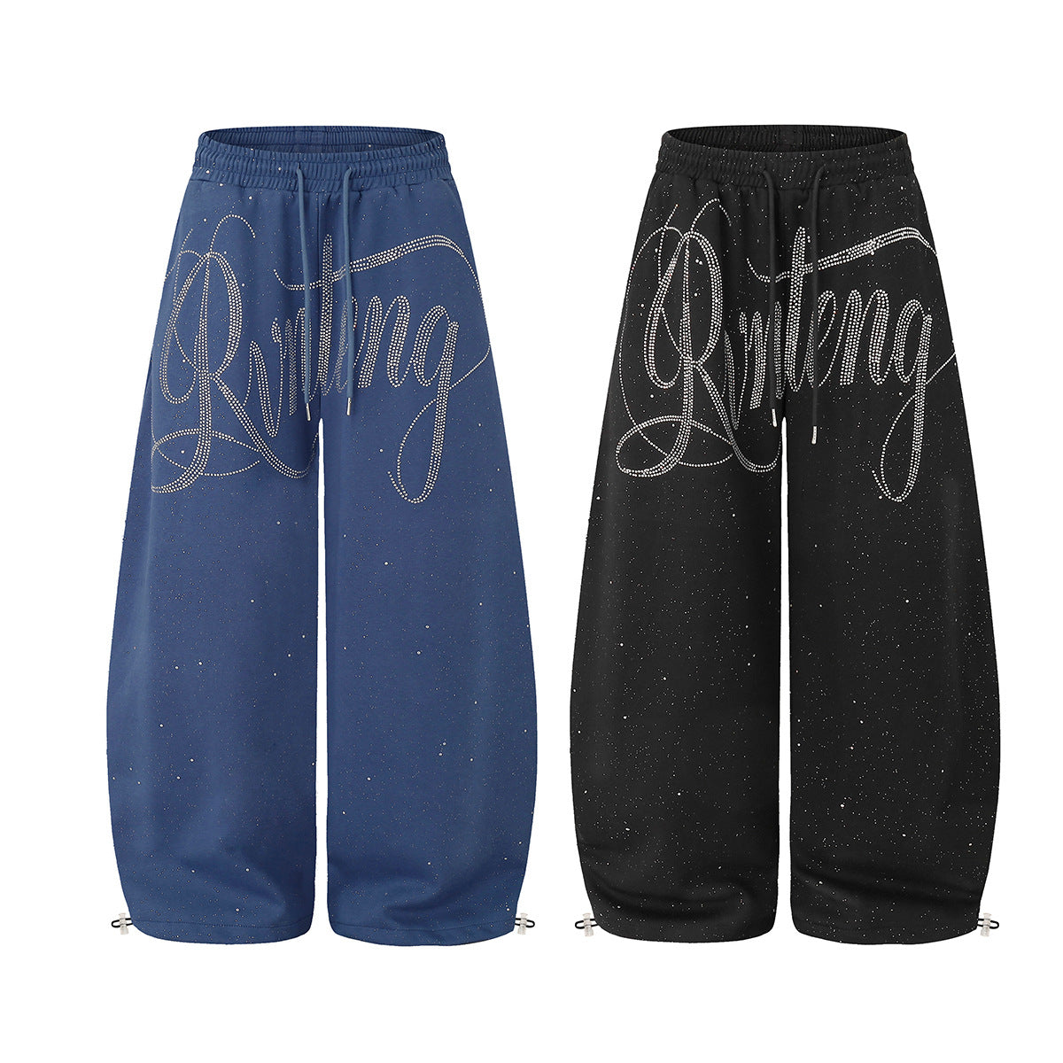 Wide-Leg Sweatpants with Rhinestone Script Lettering – Baggy Hip-Hop Style
