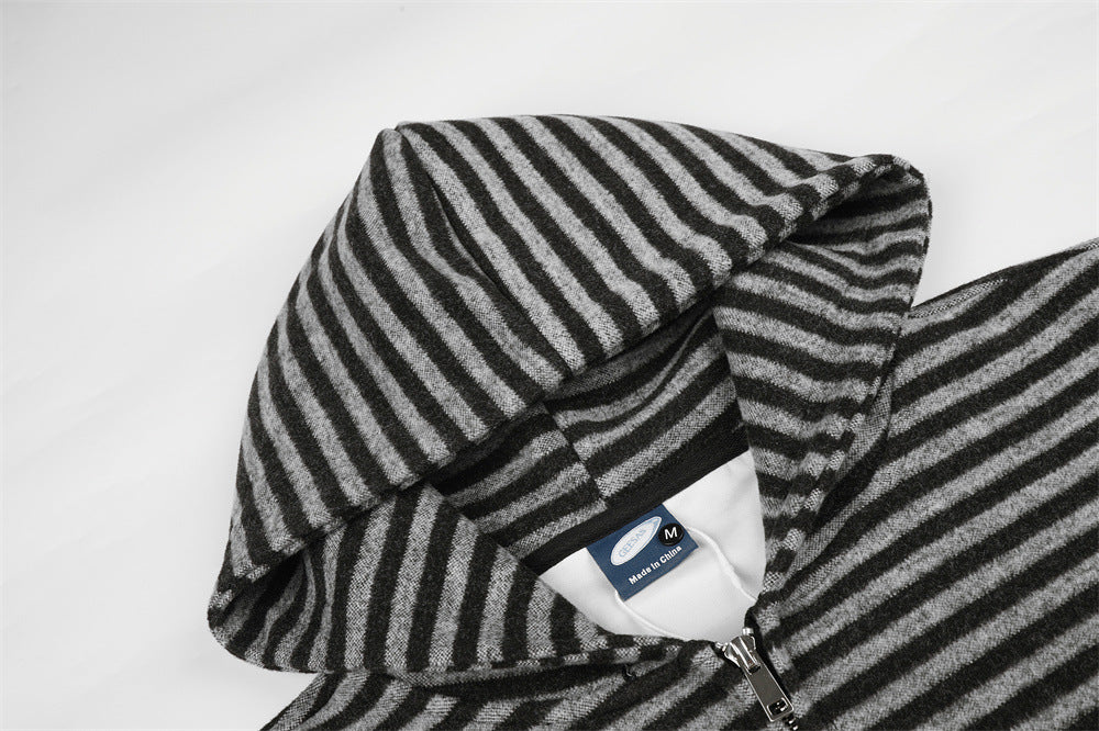 Herren-Zip-Hoodie – gestreifter Oversized-Fleece-Sweatshirt mit Reißverschluss