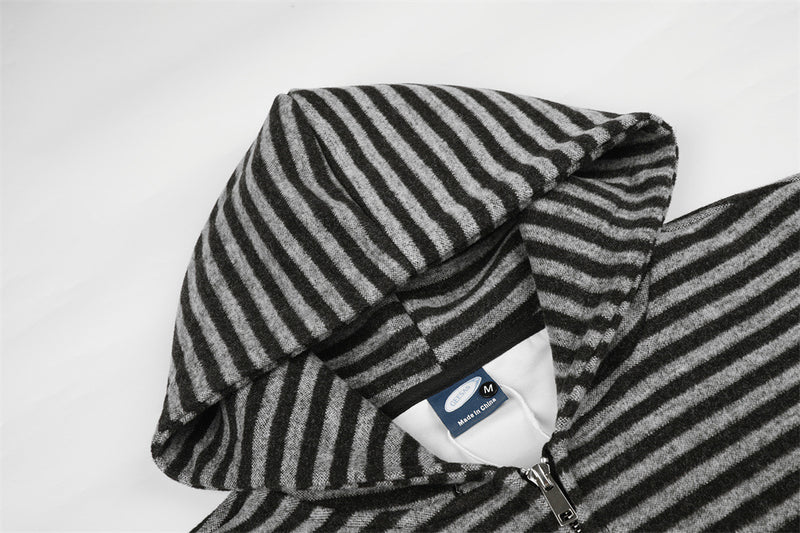 Herren-Zip-Hoodie – gestreifter Oversized-Fleece-Sweatshirt mit Reißverschluss