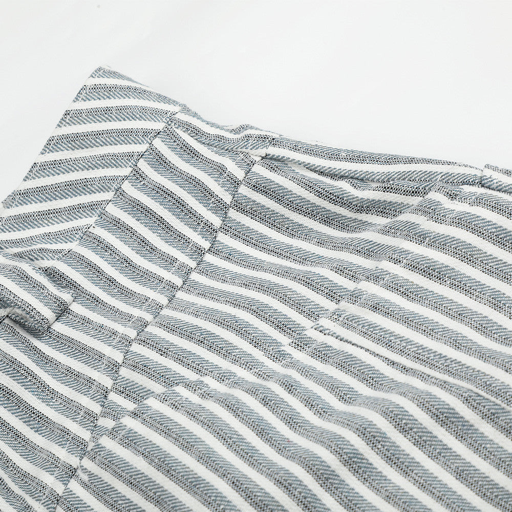 Wide-Leg Striped Pants with Curved Arc Pocket Design