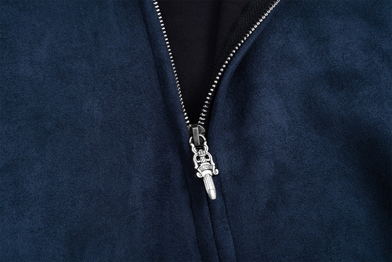 Zip-Up Hoodie Men's Suede Gothic Star Embroidery Full-Zip Jacket