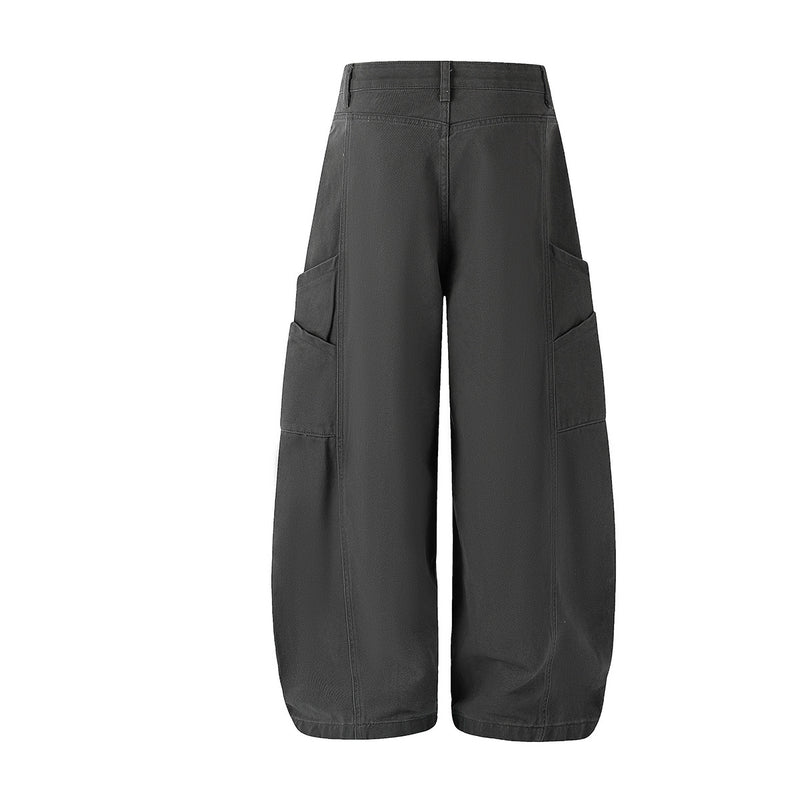 Studded Wide-Leg Cargo Pants with Oversized Pockets