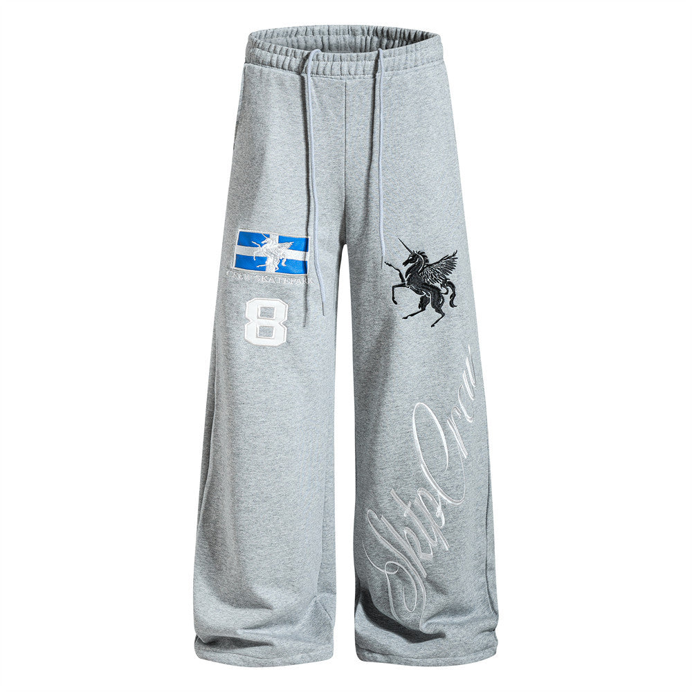 Wide-Leg Sweatpants with Pegasus Embroidery & Crew Skatepark Graphic