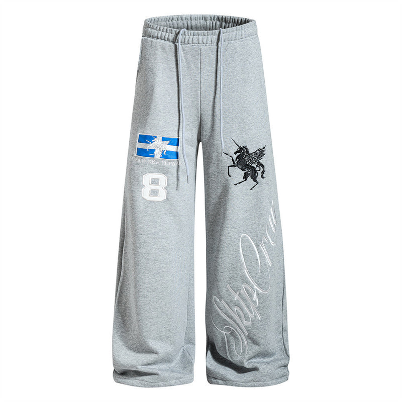 Wide-Leg Sweatpants with Pegasus Embroidery & Crew Skatepark Graphic