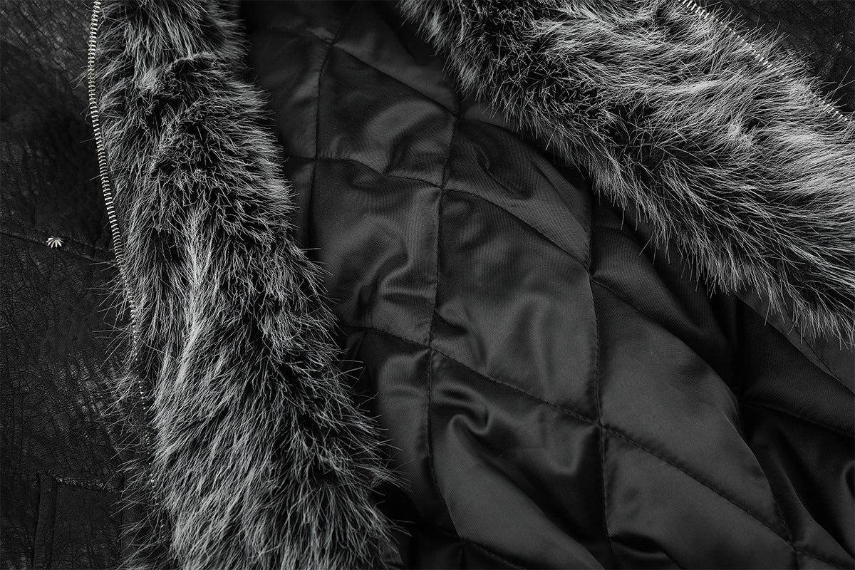 Faux Fur Trim Padded Bomber Jacket — Stand Collar with Buckle Detail