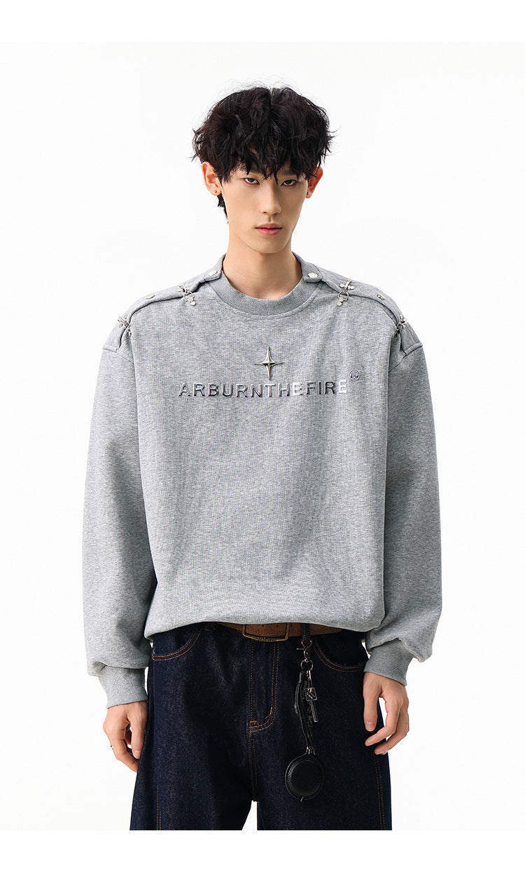 Sweat-shirt punk streetwear à col rond avec anneaux métalliques sur les épaules