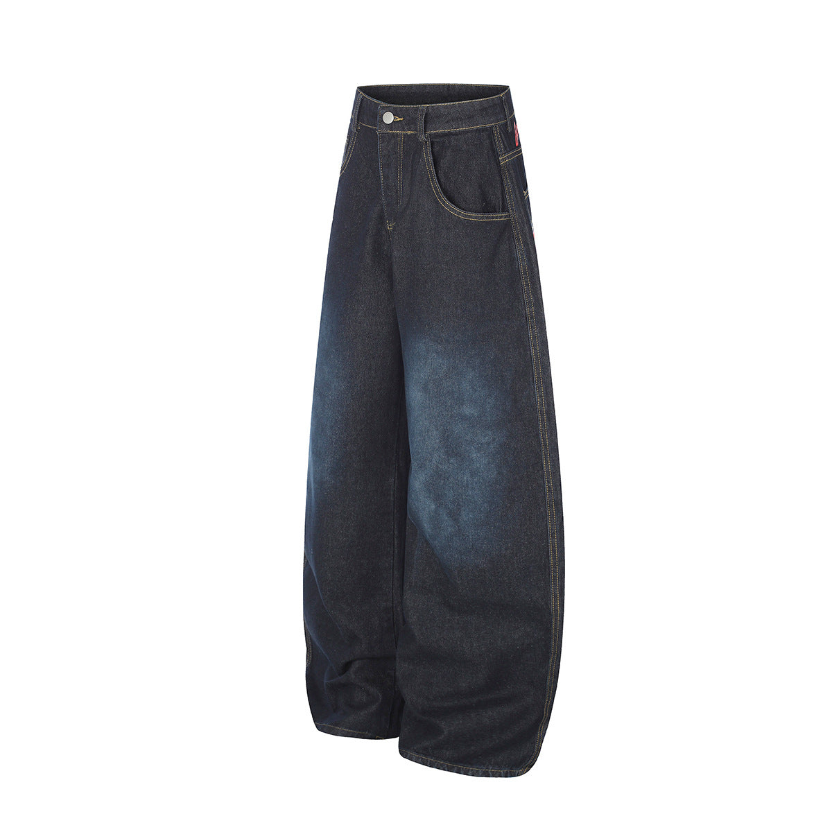 Jean baggy à jambes larges avec poches arrière graphiques – Coupe tonneau oversize
