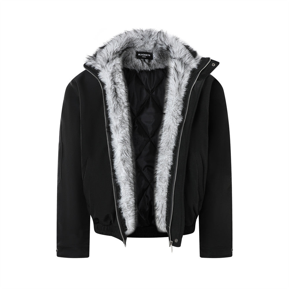 Oversized Bomber Jacket with Faux Fur Lining – Black Winter Coat