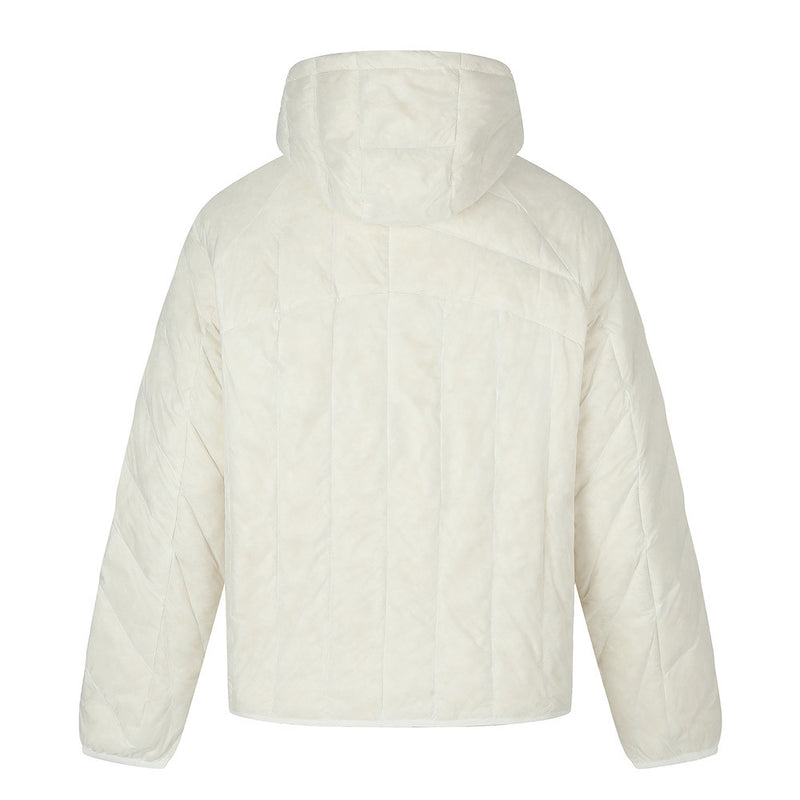 Men's Hooded Puffer Jacket – Irregular Quilted Stitch Design, Ivory & Black