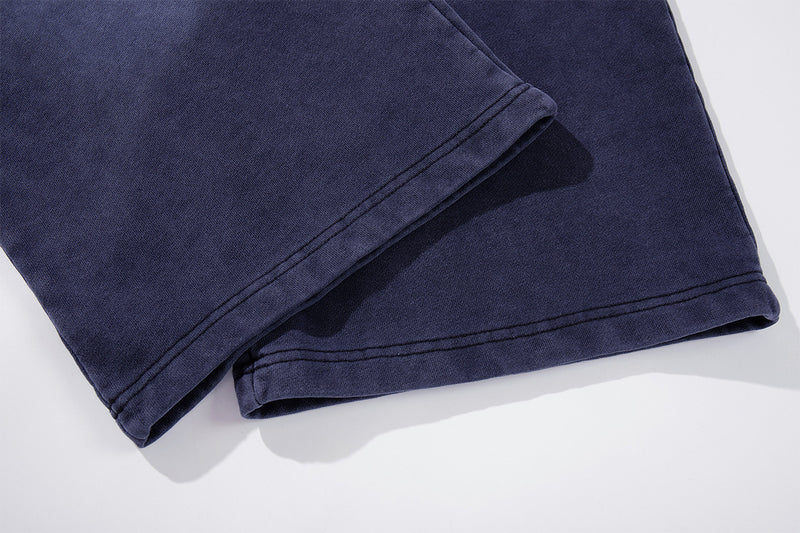 Wide-Leg Acid Wash Sweatpants – Vintage Graphic Print, Navy