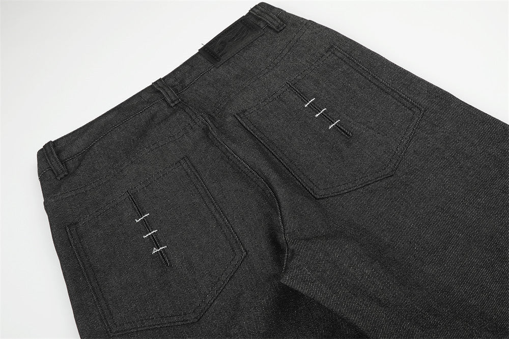 Men's Wide-Leg Jeans with Contrast Stitch Detail – Dark Wash Straight Denim
