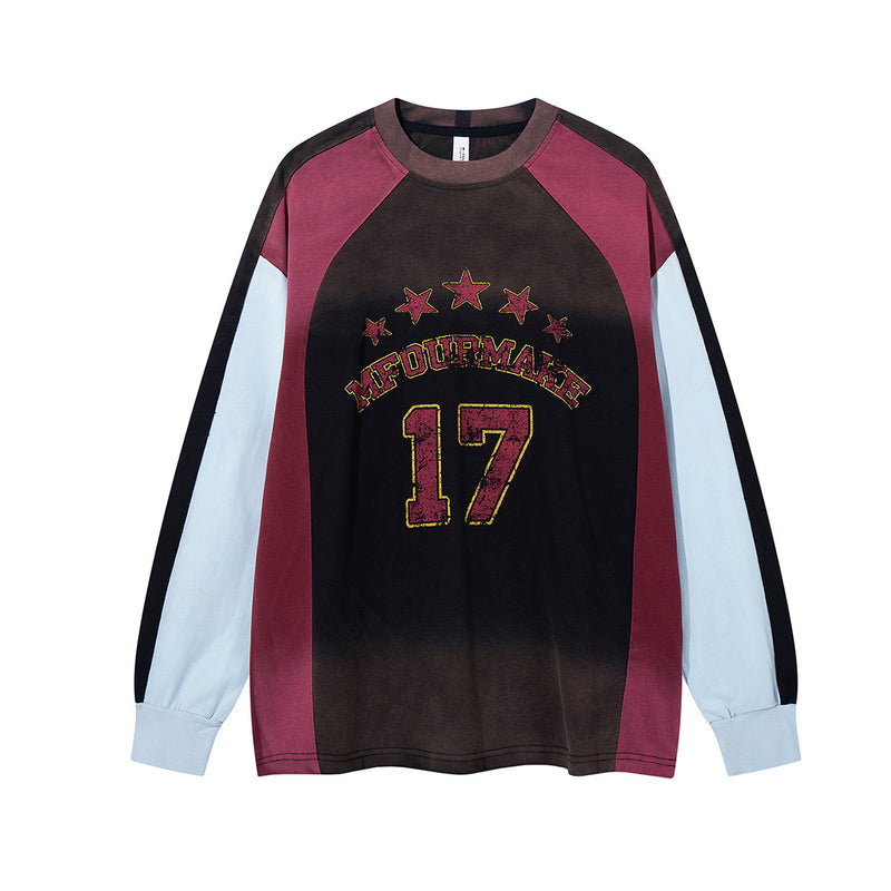 ベースボール長袖シャツ – カラーブロック ウォッシュド グラフィック ラグランTシャツ