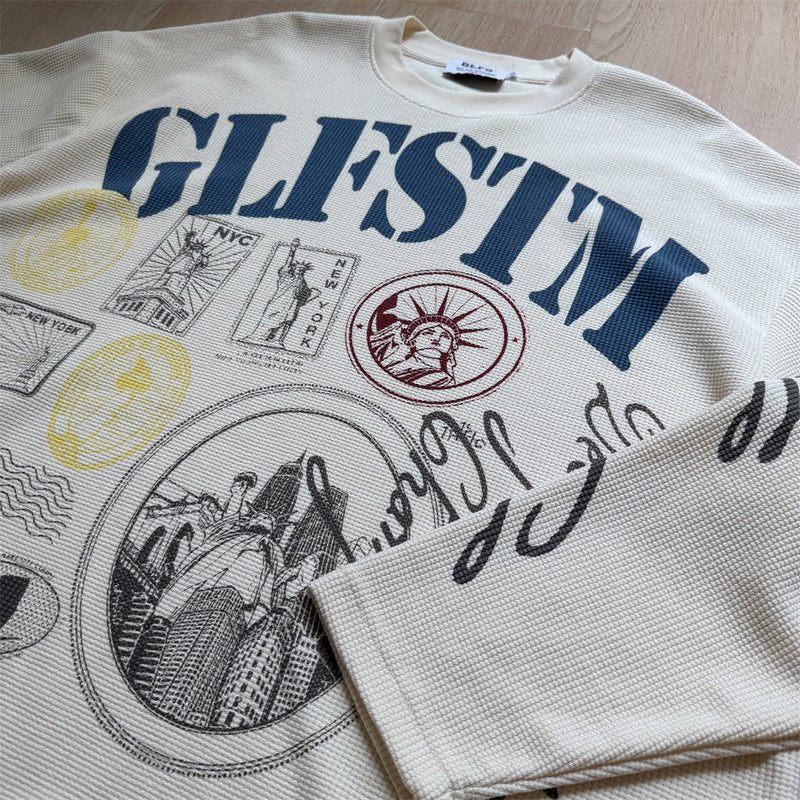 GLFSTM New York Graphic Long-Sleeve Waffle-Knit Tee – Oversized Crew Neck