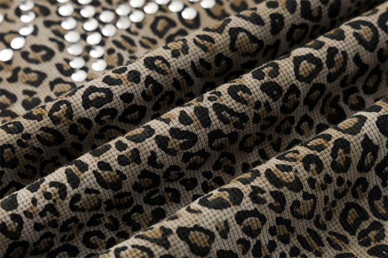 Leopard Print Zip-Up Hoodie with Studded Rhinestone Detail