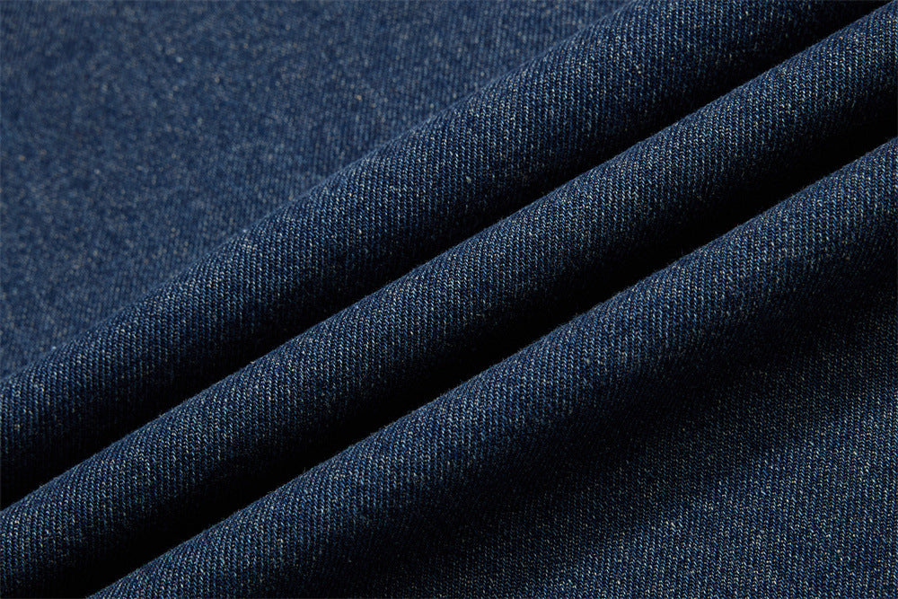 Vintage Washed Denim Sweatshirt – V-Neck Baseball Embroidery Oversized Pullover
