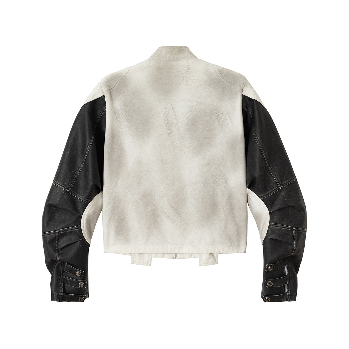 Veste moto à imprimé tête de mort – Blouson biker à col montant et manches bicolores en similicuir PU