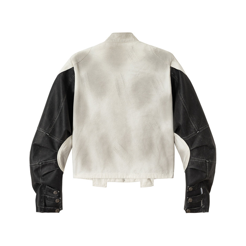 Veste moto à imprimé tête de mort – Blouson biker à col montant et manches bicolores en similicuir PU
