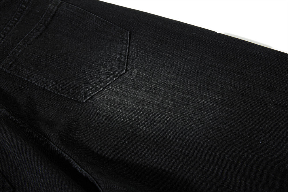 Wide-Leg Jeans Men – Washed Denim, Rhinestone Cross & Paint Splatter Detail