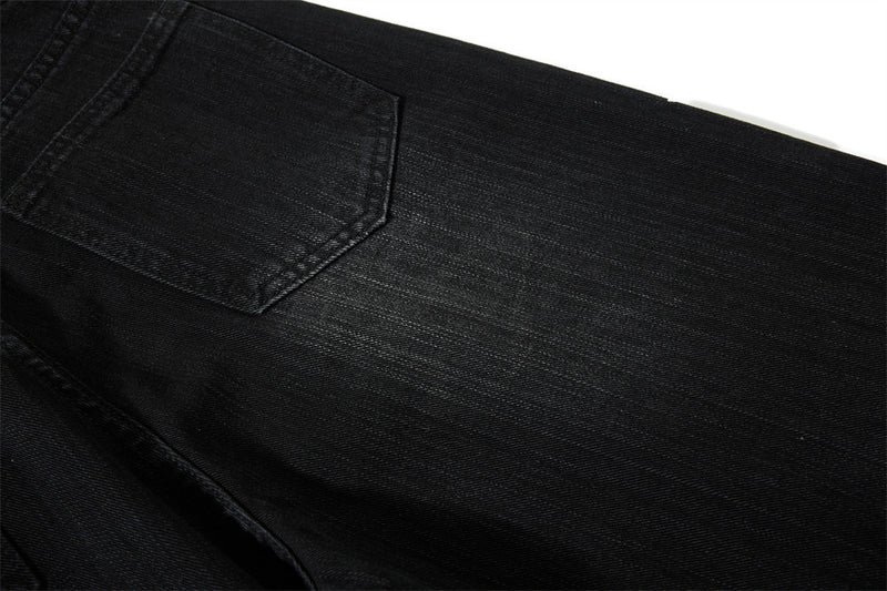 Wide-Leg Jeans Men – Washed Denim, Rhinestone Cross & Paint Splatter Detail