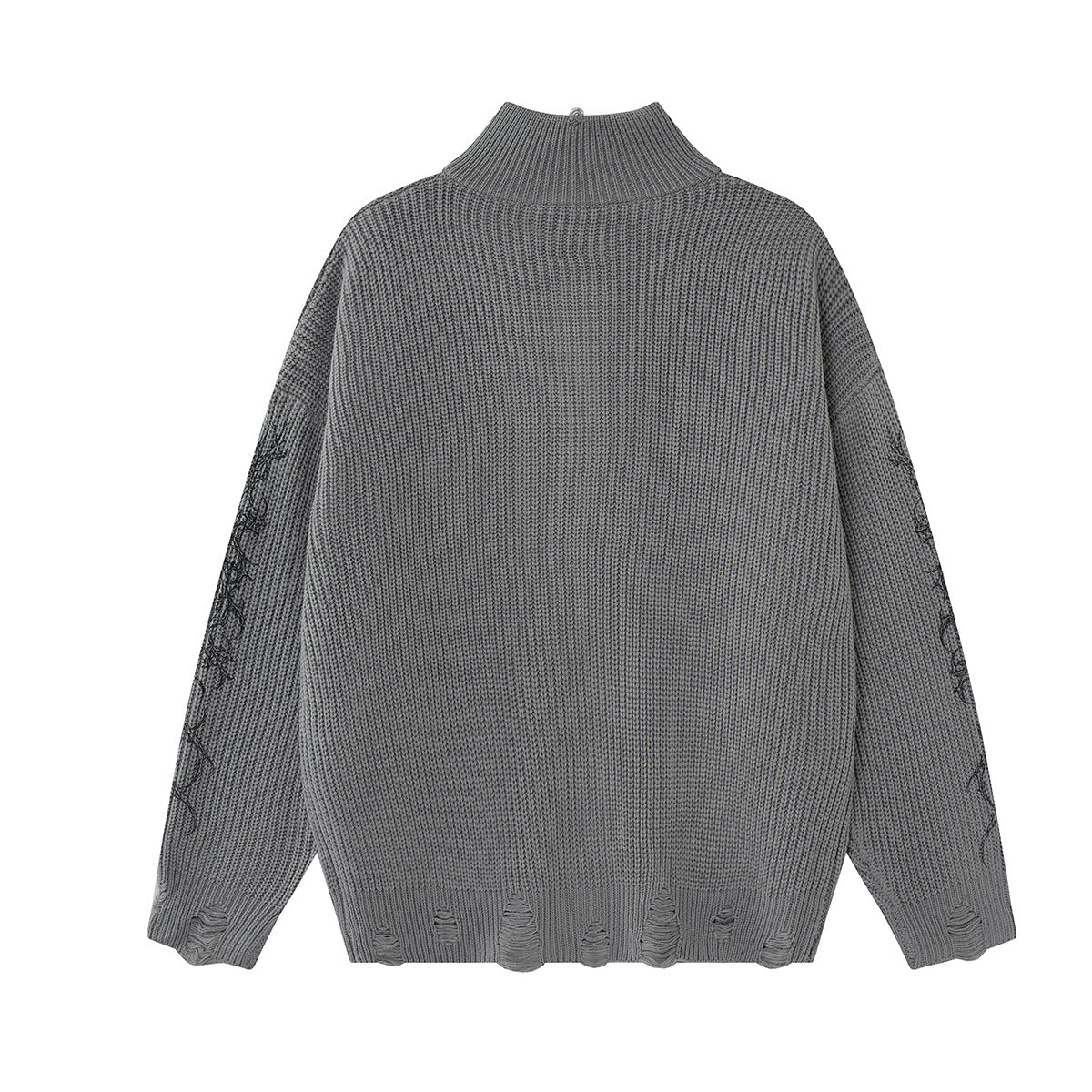 Pull zippé en maille à motif gothique – Col montant punk sombre Abyss Whisper