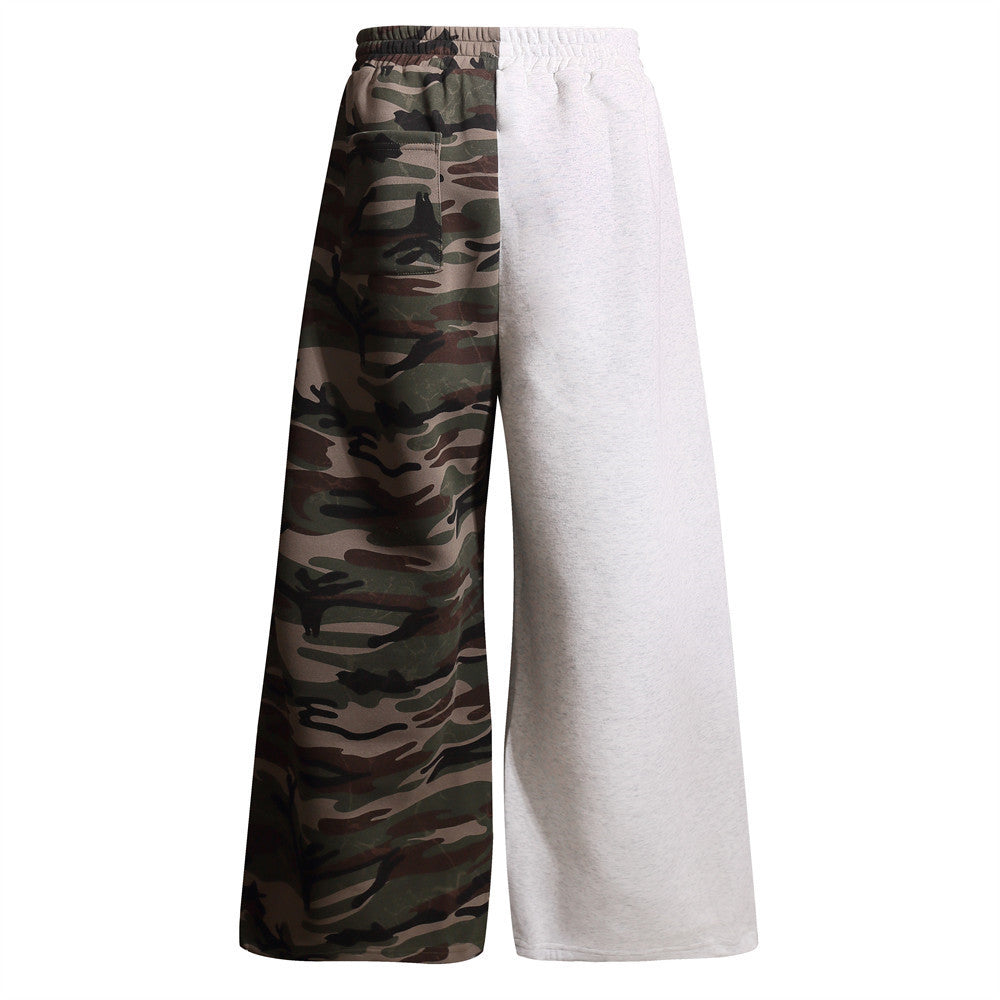 Men's Wide-Leg Sweatpants – Colorblock Union Jack & Camo Print with Script Logo