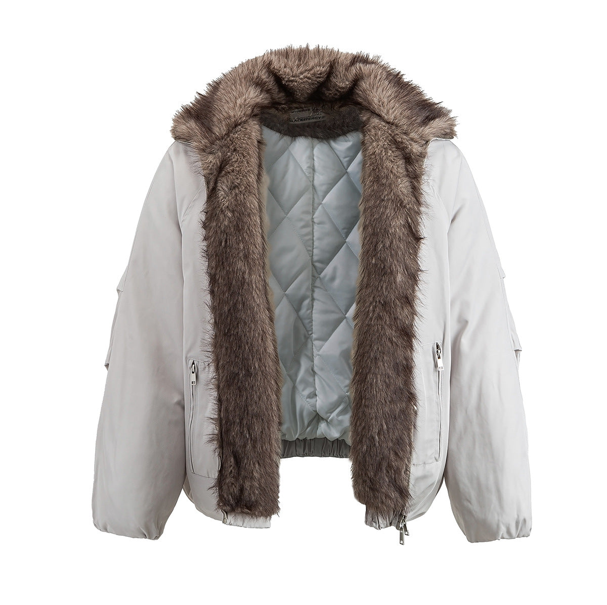 Faux Fur Collar Padded Bomber Jacket – Oversized Winter Puffer