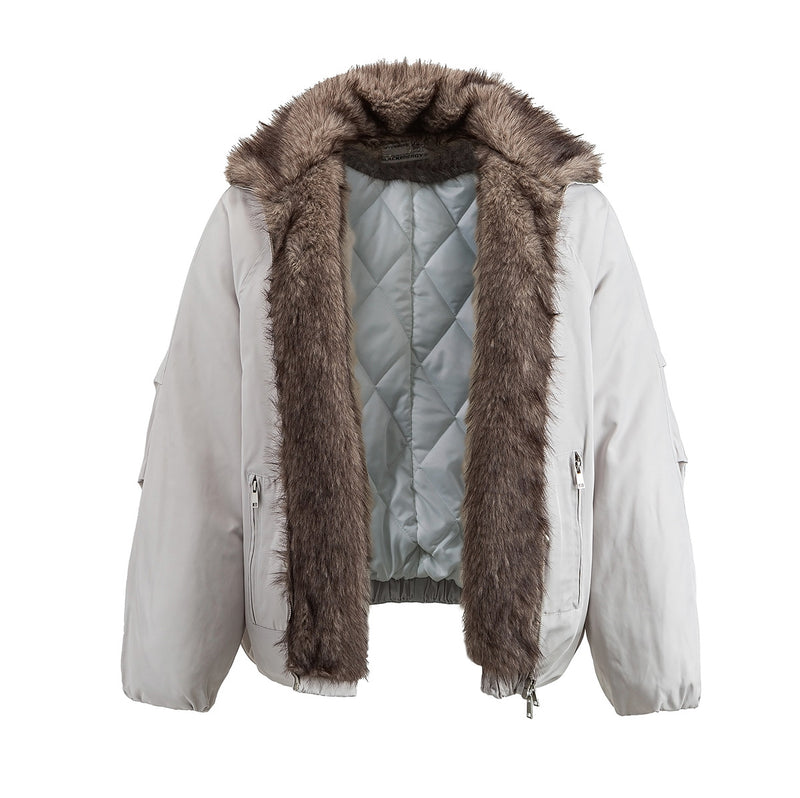 Faux Fur Collar Padded Bomber Jacket – Oversized Winter Puffer