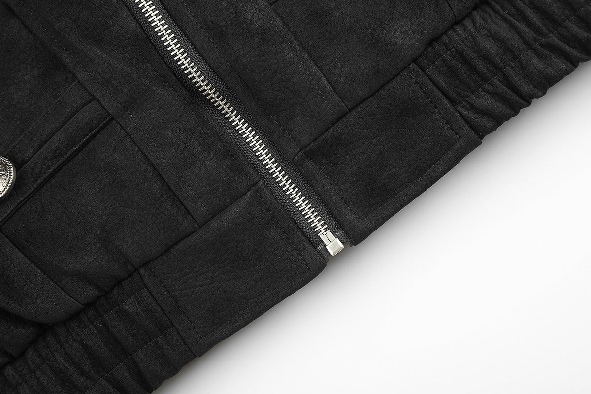 Military Button Bomber Jacket with Faux Fur Hood