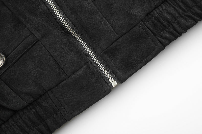 Military Button Bomber Jacket with Faux Fur Hood