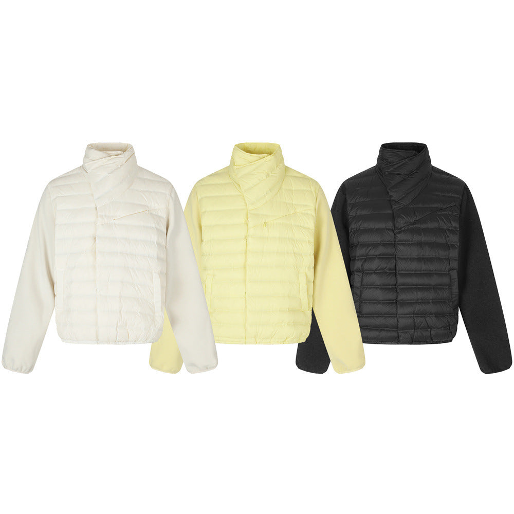 Men's Asymmetric Stand Collar Quilted Down Jacket – Diagonal Placket Puffer Coat