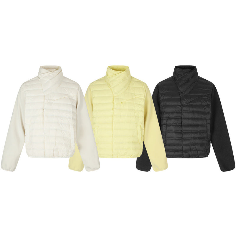 Men's Asymmetric Stand Collar Quilted Down Jacket – Diagonal Placket Puffer Coat