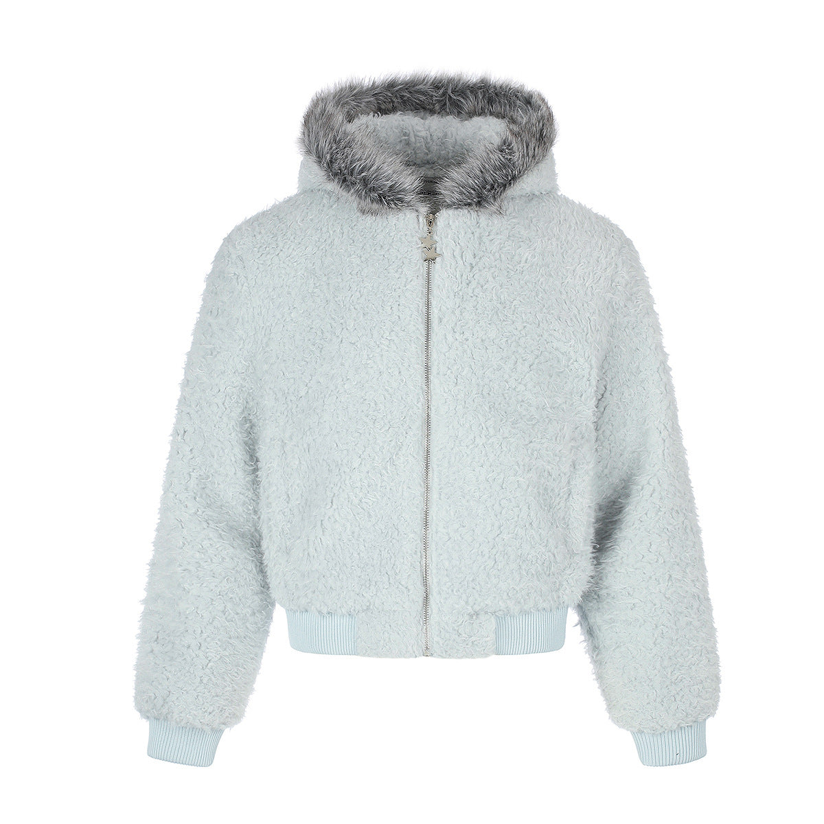Veste bomber sherpa à capuche moelleuse avec bordure en fausse fourrure
